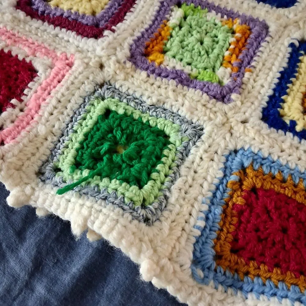 Vintage Granny Square Crochet Afghan Throw 54 x 38 Handmade BOHO Colorful